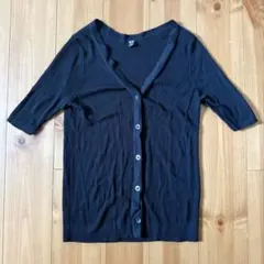 UNIQLO ユニクロVネックリブカーディガン　半袖 M 黒