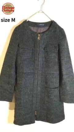 ROPE ロペ 日本製 アルパカ混 ノーカラーコート M ダークグレー 上品