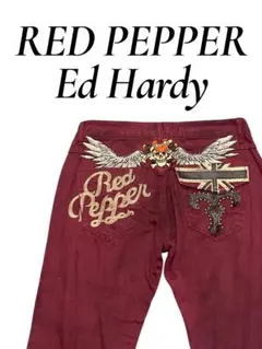 レザー　RED PEPPER Ed Hardy 刺繍カラーデニムパンツ　Y2K