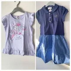 新品2枚セット！120丸襟ワンピ&フリル袖Tシャツ