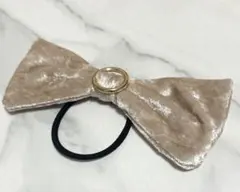 ベロア調 リボンヘアゴム ピンク リボン大きめ