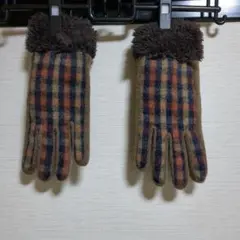 手袋　ニットスウェードコンビ　チェック柄