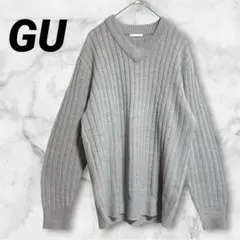 【GU】ジーユー Vネック 長袖リブニット M グレー