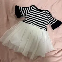 ストライプ 半袖ワンピース チュールスカート