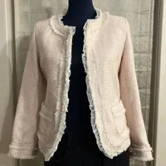 ピンクツイードノーカラージャケット　y2k セレモニー　クロップド　総裏　春色