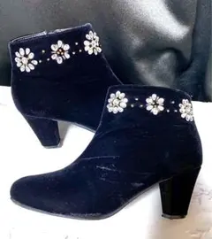 ブーティ ショートブーツ ビジュー キラキラ ストーン ブラック 黒 スエード