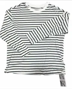 ⭐️新品ボーダーカットソー⭐️ ストライプ長袖Tシャツ　緑ボーダー　Mサイズ