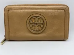【中古品】トリーバーチTORY BURBH ロゴラウンドファスナー長財布ブラウン