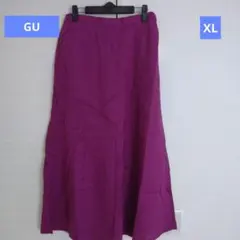 【週末限定値下げ】GU リネンブレンドフレアロングスカート パープル XLのサムネイル