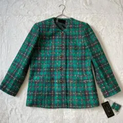 ラセーヌ ツイードノーカラージャケット 金ボタン 15号 厚手 昭和レトロ 3L