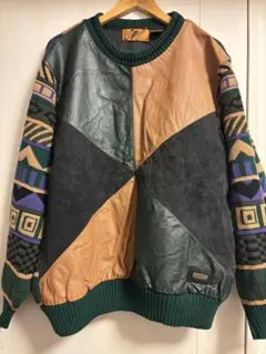 80s TRUTUS Biancara レザー切り替え　ニット　古着 80s TRUTUS Biancara レザー切り替え ニット 古着 - メルカリ