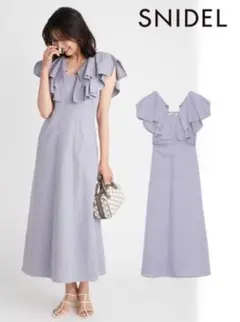 SNIDEL スナイデル フリルカラーノースリーブワンピース 0 ブルー