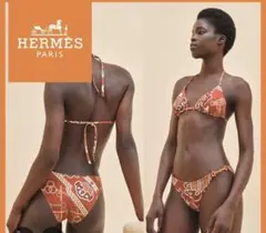 24ss Sサイズ相当 最新作 HERMES エルメス 水着 ビキニ 収納袋付き 2023SS HERMES エルメス 水着 レディース36 ネイビー ナイロン
