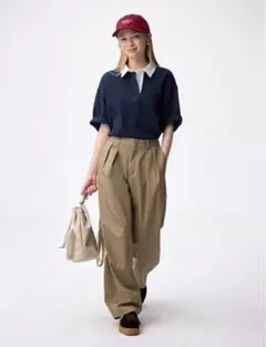 GU チノバレルレッグタックパンツ　ベージュ