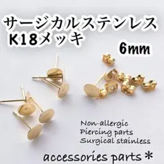 ピアスポスト6mmサージカルステンレスK18メッキ