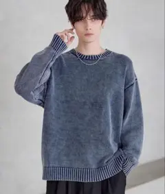 【ETELIO】 ピグメント加工 天竺編みクルーネックニット