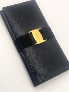 フェラガモ 長財布 ヴァラ リボン リザード型押しレザー ブラック ゴールド金具のサムネイル