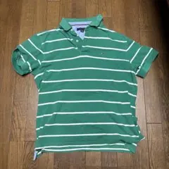 TOMMY HILFIGER 緑色ストライプ ポロシャツ