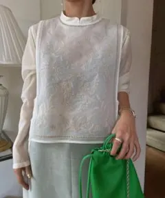 Ameri EMBROIDERY APRON BLOUSE ホワイトのサムネイル