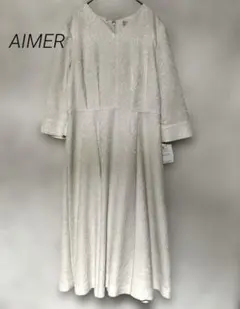 新品　AIMER 花柄ジャガード 七分袖ワンピース Mサイズ