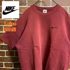 NIKE ナイキ スウェット トレーナー クルーネック えんじ 半袖刺繍USA製