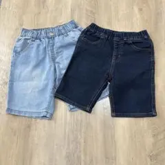 キッズ デニムハーフパンツ 110cm 2枚セット 半ズボン ブルー ネイビー