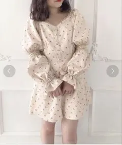 NICE CLAUP 花柄パフスリーブワンピース