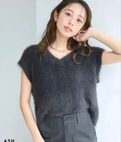 ベースメントオンライン　シャギーＶネックベスト　アッシュ