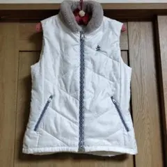 マンシングウェア 中綿ベスト 白 総柄織生地 ネックボア M ゴルフウェア