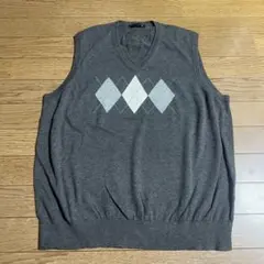 グレー ダイヤモンド柄 ニットベスト XL
