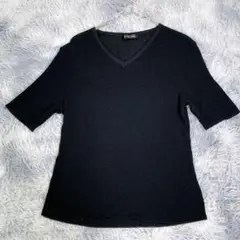 PLUSLIBRE【L】半袖ニット　ブラック　Ｖネック　大きいサイズ　レディース