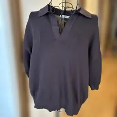 処分FREAK'S STORE ダークブラウン 5部袖ニット