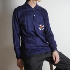 dunhill スキー刺繍長袖ポロシャツ アウトドア ネイビー/RW83