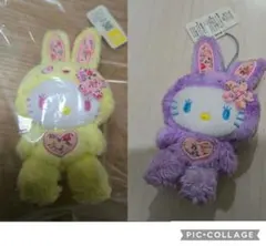 ハローキティ　カラフルバニー　花柄マスコット　２個セット　パープル　2011
