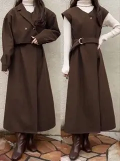 GRLフェイクウール3Wayショート丈ジャケットXワンピースセットtg570