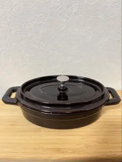 オーバル型 ホーロー鍋 蓋付き ブラウン　ヴィンテージ
