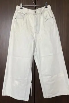 GU ホワイト ハイウエスト デニム ワイドパンツL