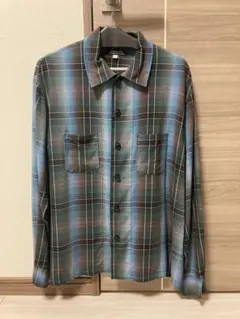 ONAOSHI GEORGE レーヨンオンブレシャツ M 青×緑