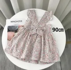 新品90㎝小花柄女の子ワンピース　リボン付き海外ワンピース　お誕生日　結婚式