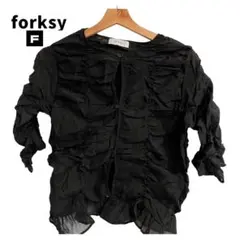 forksy. シアーストライプシャーリングトップス カーディガン ブラック Ｆのサムネイル