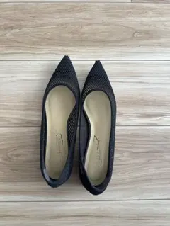 ルタロン　 黒 メッシュ ポインテッドトゥパンプス