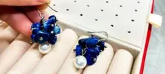 ラピスラズリ 青 ピアス パール 揺れる 上品