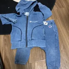 Champion デニムブルー フード付きセット　80セットアップ　ブリーズ