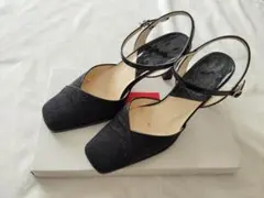 marie femme クロスストラップ黒サンダル ヒール パンプス23cm