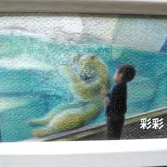 色鉛筆画「動物園〜しろくま2」 L判 絵画 ハンドメイド 原画