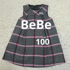 く*め様 BeBe　チェック柄　ノースリーブワンピース　サイズ100