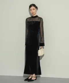 アシンメトリーレースレイヤードフロントスリットセットアップドレス