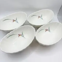 美品　香蘭社　オーキッドシャワー　小鉢　舟形楕円小鉢　4客　蘭　有田焼