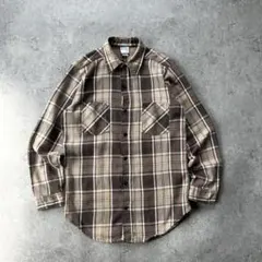 70s BIG MAC ヘビーネルシャツ M ベージュ×ブラウン