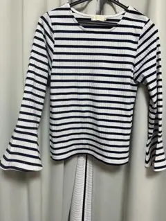 ストライプ リブ編み 長袖Tシャツ